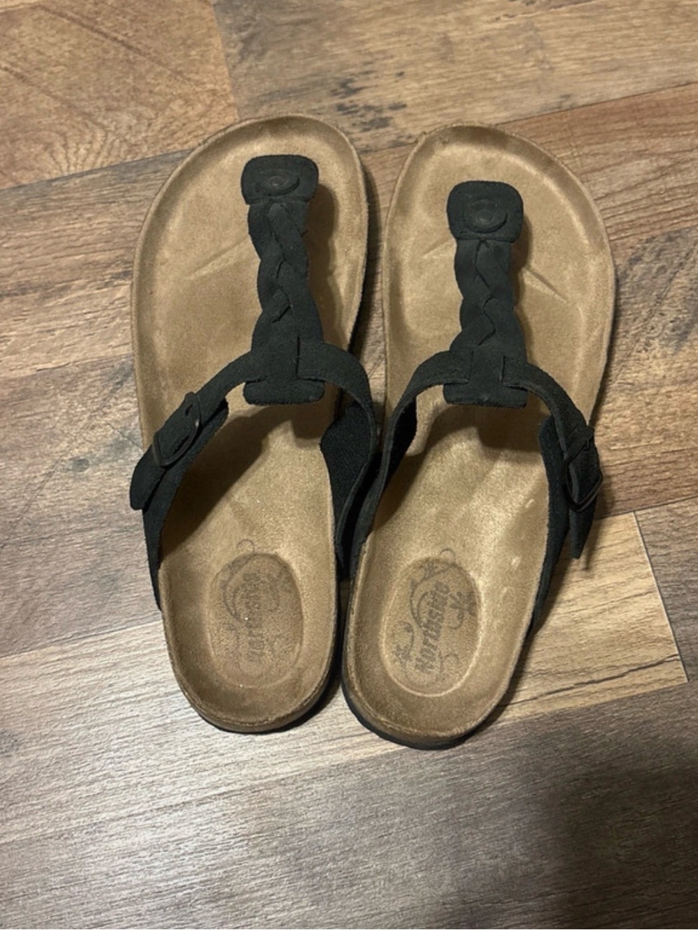 Braided Black Toe-Post Women's Sandals